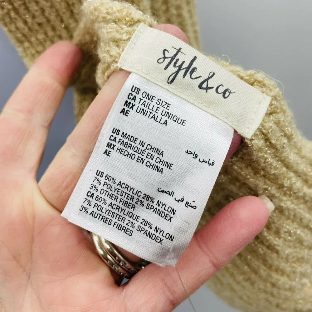 Style‎ & Co Womens One Size Ribbed Solid Scarf With Lurex Thread Camel Tan $25